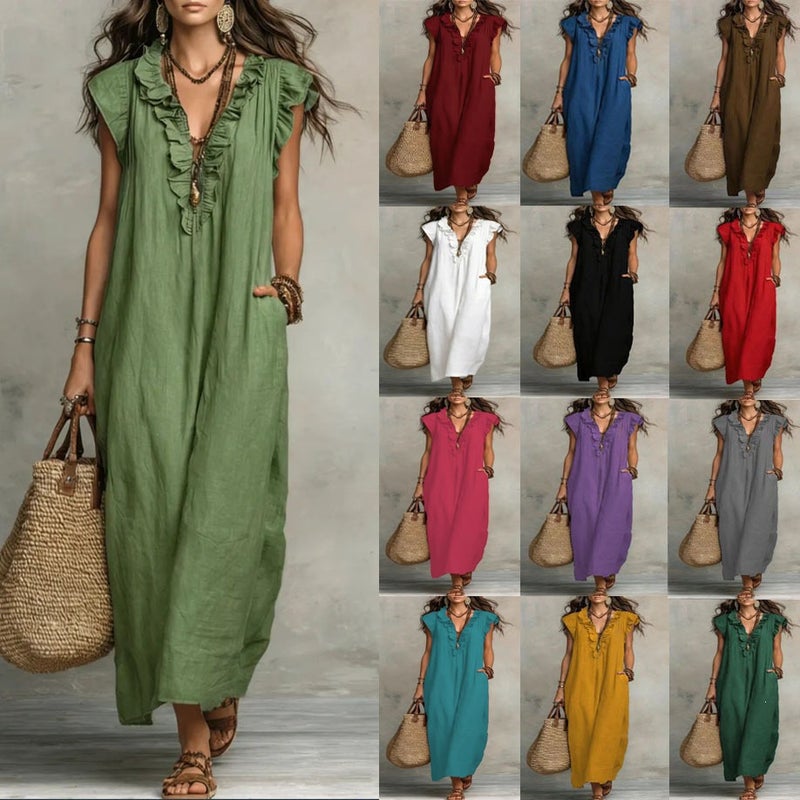 Bohemian Flutter Sleeve Maxi Dress for Women - Image 1