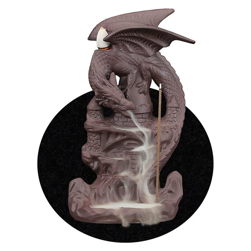 Dragon Backflow Incense Burner Handmade Ceramics Ornamen Statue Fountain Home Decor Waterfall Incense Holder with 100 Backflow Incense Cones and 1Mat