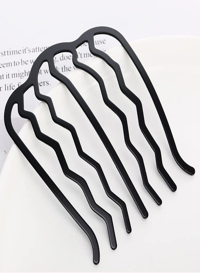 La Jolie Jasmin 4 Pieces Vintage Side Combs U Shape French Twist Pin Hair Fork Clip Messy Bun Maker Styling Tool Accessories for Women and Girls Black - Image 2