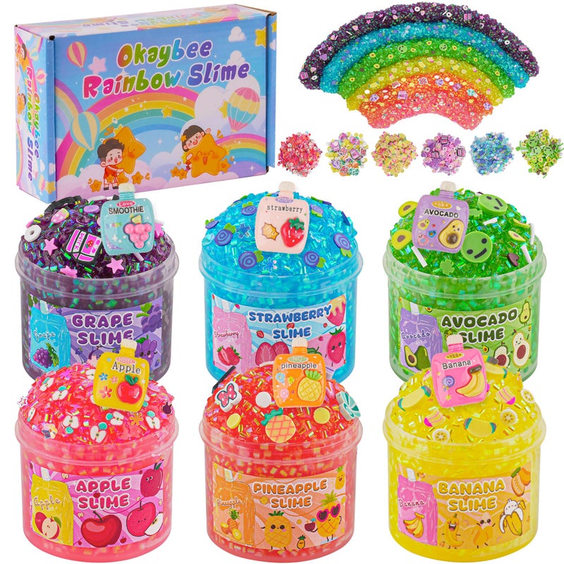Okaybee 6 Pack Bingsu Crunchy Slime Kit Rainbow Slime for Kids with Cute Slime Charms Addins Slime Party Favors Sensory Toys Holiday Birthday Easter Hallowmas Christmas Girls Gift Boys Gift - Image 2