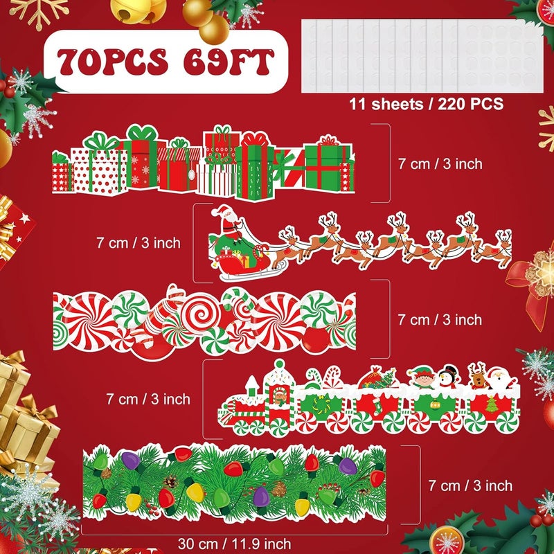 Containlol 70 Pcs Christmas Bulletin Board Borders Christmas Border Santa Claus Snowman Elk Lights Gift Box Xmas Borders Decoration for Christmas Holiday Classroom Bulletin Board Border Wall Decors - Image 2