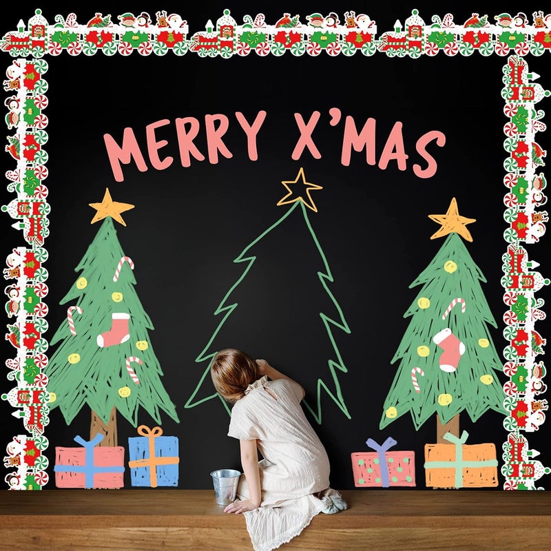 Containlol 70 Pcs Christmas Bulletin Board Borders Christmas Border Santa Claus Snowman Elk Lights Gift Box Xmas Borders Decoration for Christmas Holiday Classroom Bulletin Board Border Wall Decors - Image 5