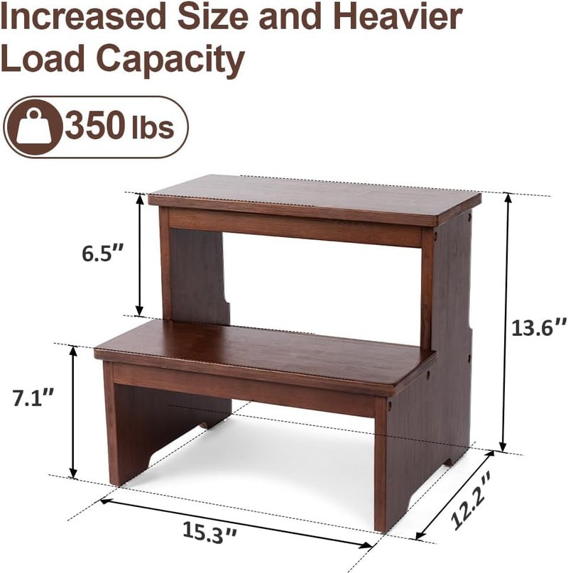 Carpentray Solid Sheesham Wooden Two Step Stool for Adults and Kids Bed Stepstool with AntiSlip Bottom Heavy Duty for Kitchen Bathroom Bedside Step Stool Wooden Step Stairs 350 lbs Capacity - Image 3