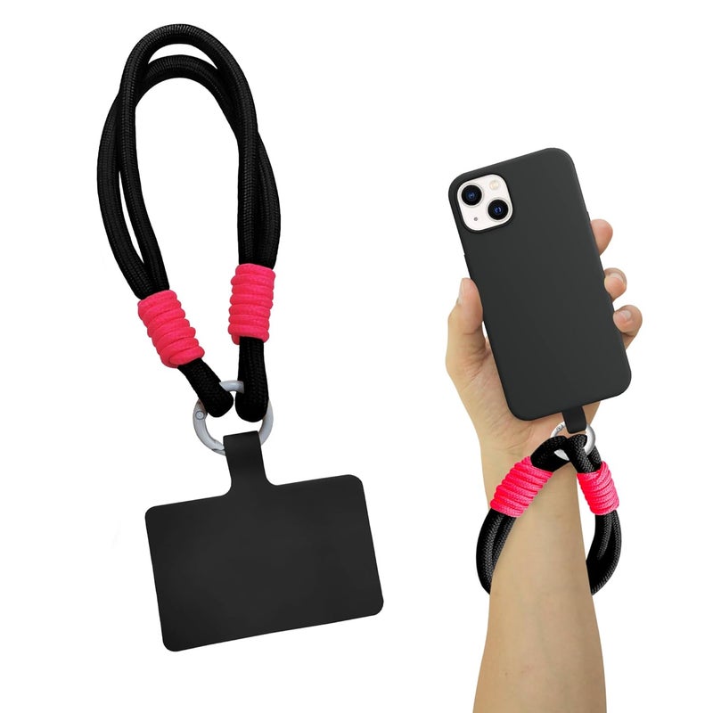 GadgetBite Universal Anti-Lost Phone Lanyard Wrist Rope - Secure and Stylish Phone Wrist Strap Cord (Black and Neon Pink) - Image 1