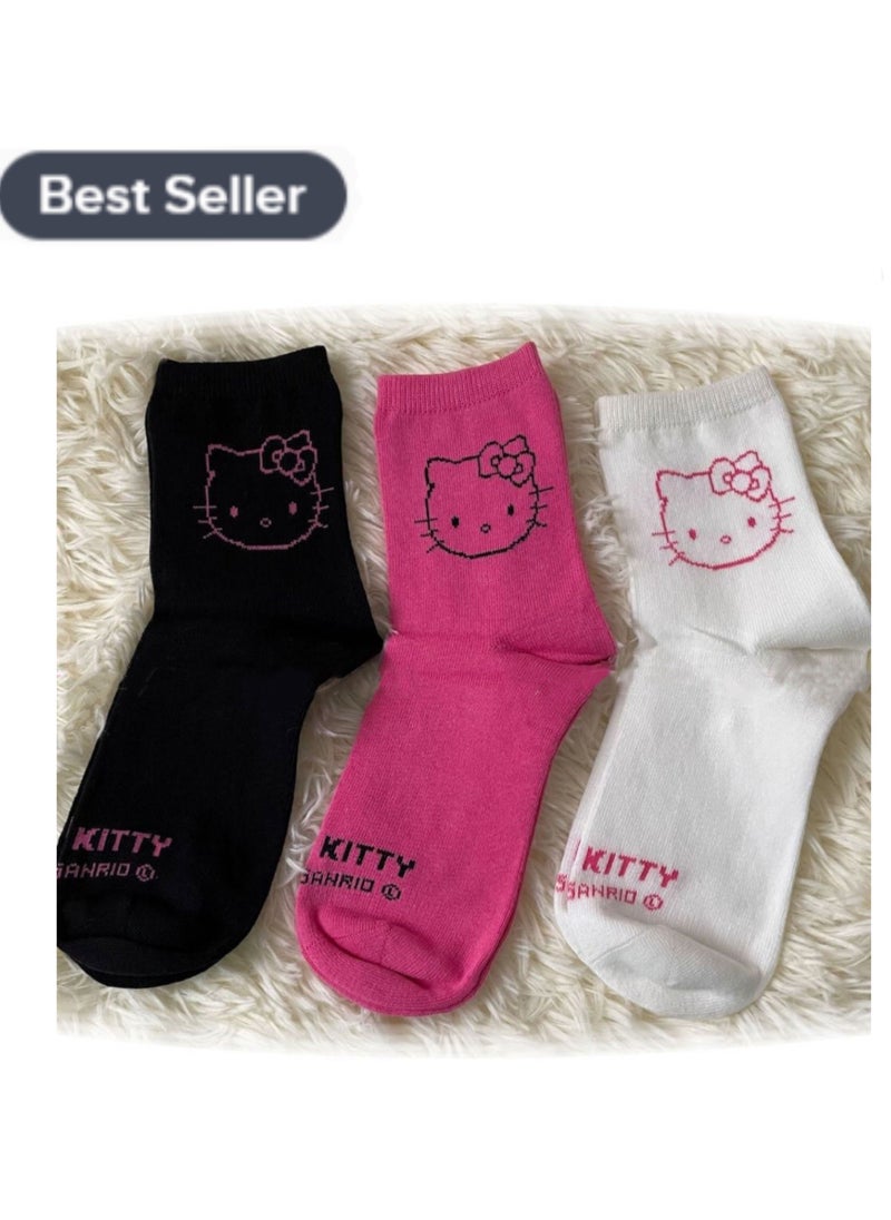 Hello Kitty Pack of 3 Hello Kitty Cotton Casual Socks  - Image 1