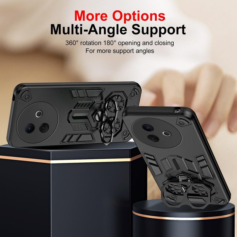 إيروريكس جراب هاتف هجين من مادة TPU مع حامل مزدوج الحلقة لهاتف vivo Y39 5G (أسود) - Image 4