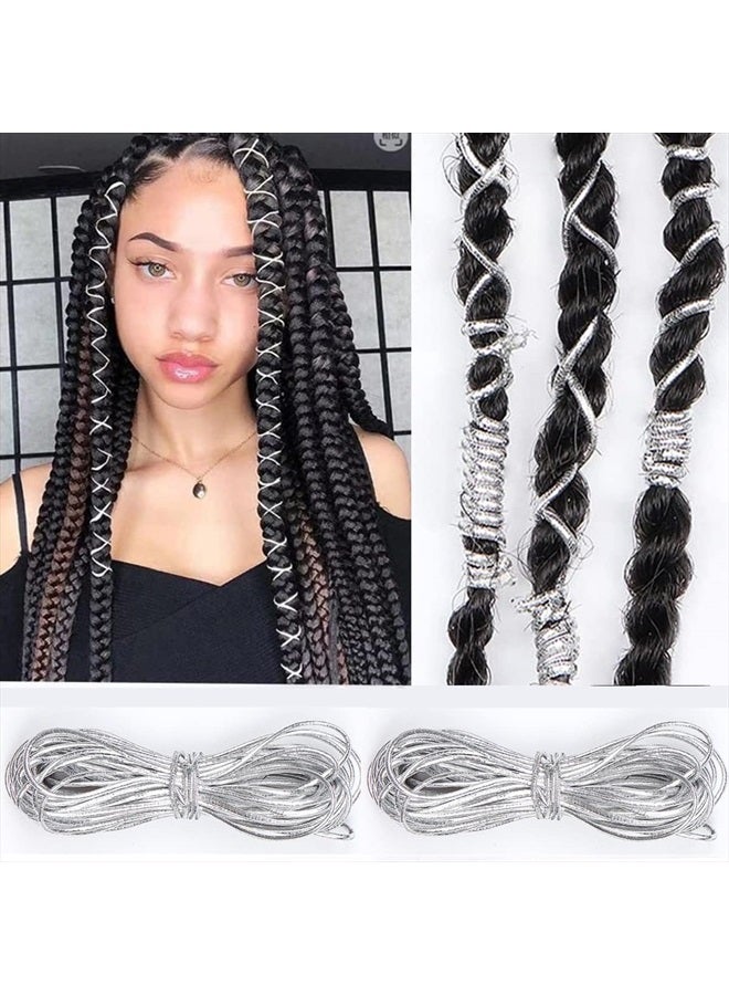 ASVNRES Sliver Dreadlock Braids Hair Accessories, 2 Pieces 5M Braiding Hair Deco Styling Shimmer Stretchable African Braid Braided Elastic Cord Ornament Hanging Decorating Gift Wrapping… - Image 1