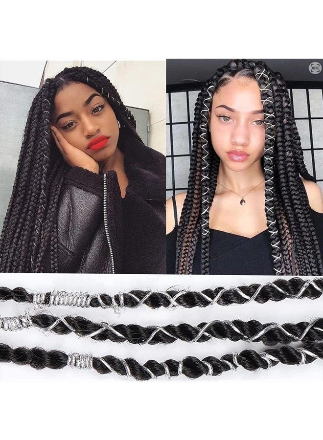 ASVNRES Sliver Dreadlock Braids Hair Accessories, 2 Pieces 5M Braiding Hair Deco Styling Shimmer Stretchable African Braid Braided Elastic Cord Ornament Hanging Decorating Gift Wrapping… - Image 3