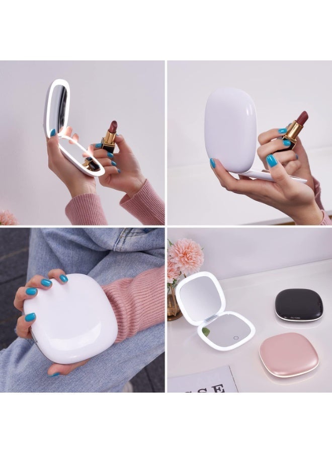 Compact LED Magnifying Travel Makeup Mirror - 1X/10X Magnification Small Hand Pocket Dimmable Double Sided USB Rechargeable Touch Screen, Portable Tabletop Cosmetic (White) - Image 4