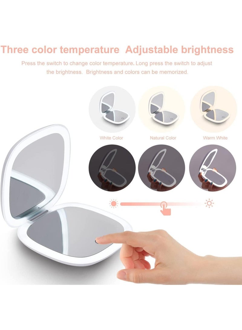 Compact LED Magnifying Travel Makeup Mirror - 1X/10X Magnification Small Hand Pocket Dimmable Double Sided USB Rechargeable Touch Screen, Portable Tabletop Cosmetic (White) - Image 3