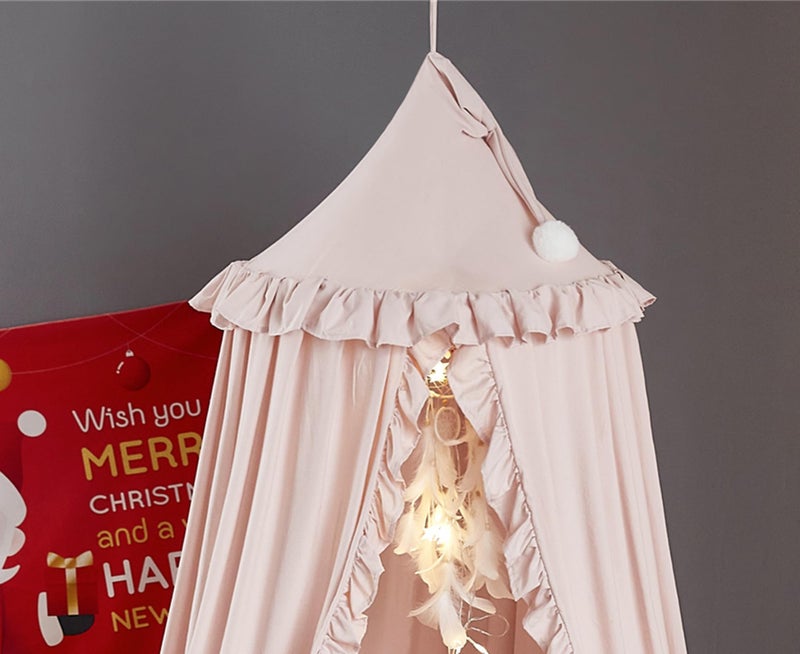 VETHIN Bed Canopy for Girls,Princess Round Dome Dreamy Mosquito Net Bedding Girls Room Castle Play Tent Hanging House Decor Reading Nook Canopies (Beige Pink) - Image 5