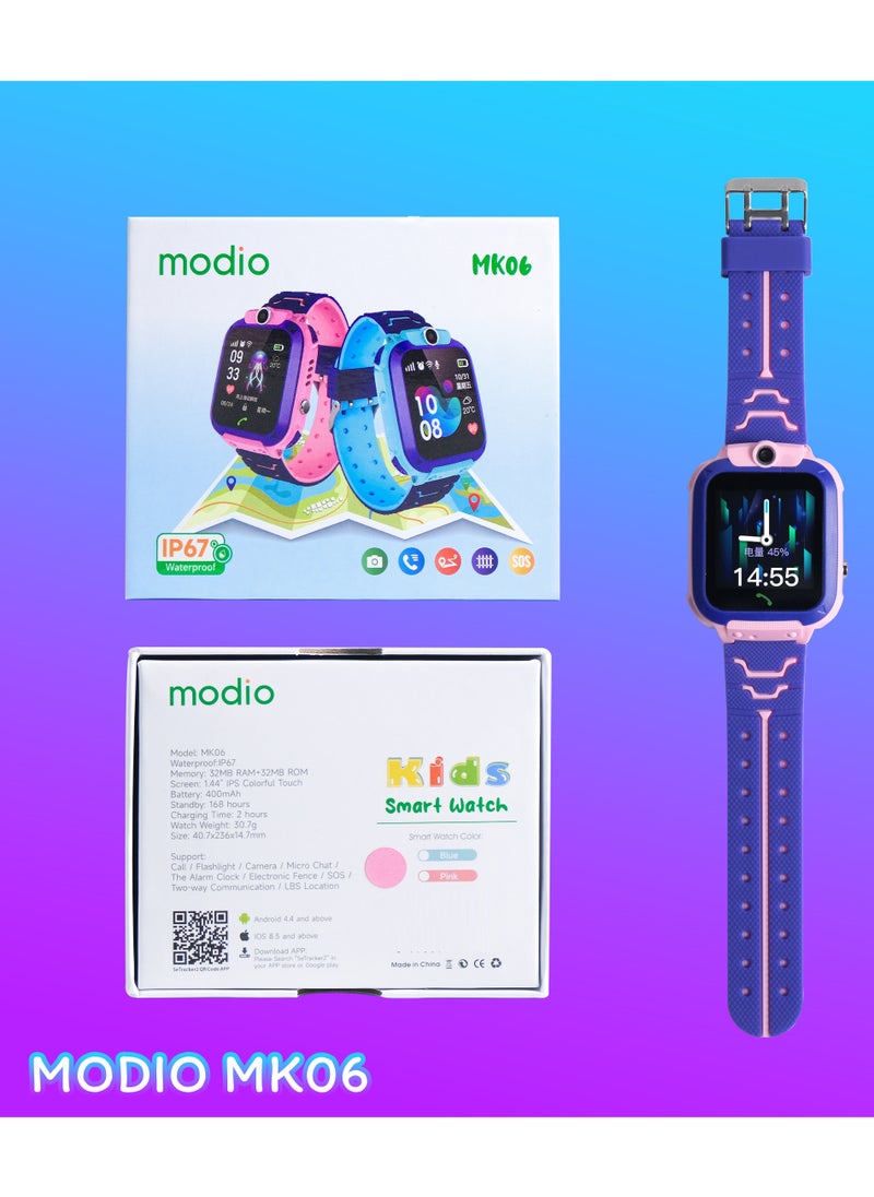 modio - Modio MK06 Kids Smart Watch With Camera Sim Card Slot and IP67 Waterproof  Pink - Image 1