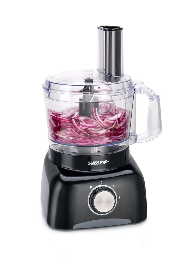 سويس برو+ محضر طعام 11 قطعة - خلاط مطبخ - قطاعة خضروات كهربائية 800 وات - محضر طعام - بلاستيك - أسود - 1.2 لتر - Image 1