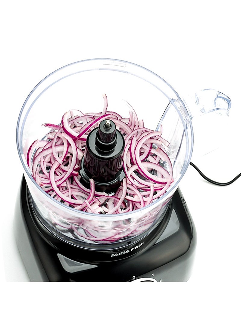 سويس برو+ محضر طعام 11 قطعة - خلاط مطبخ - قطاعة خضروات كهربائية 800 وات - محضر طعام - بلاستيك - أسود - 1.2 لتر - Image 2