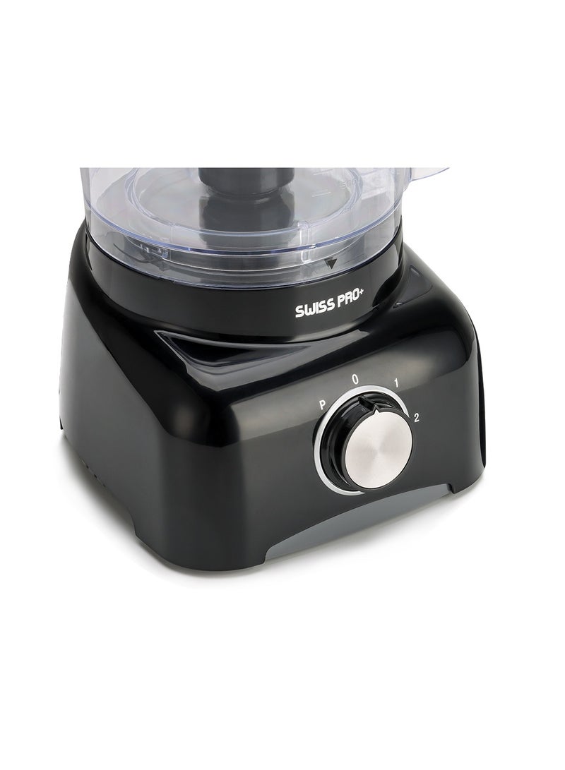 سويس برو+ محضر طعام 11 قطعة - خلاط مطبخ - قطاعة خضروات كهربائية 800 وات - محضر طعام - بلاستيك - أسود - 1.2 لتر - Image 3