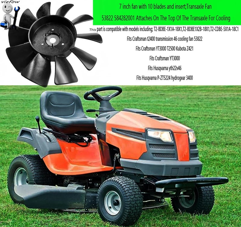 Viefow 53822 7" 10 Blades Transmission Fan for Husqvarna Craftsman Tractors - Image 4