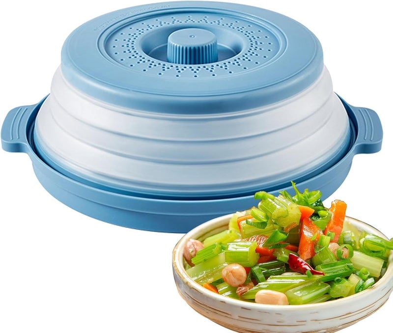 THW® Microwave Splatter Cover, Steaming Tray, Splatter Guard, Foldable Cover with Bottom,Heated Cover, Multifunction Splash Guard Kitchen Tool for Heating Food (blue colour) - Image 1