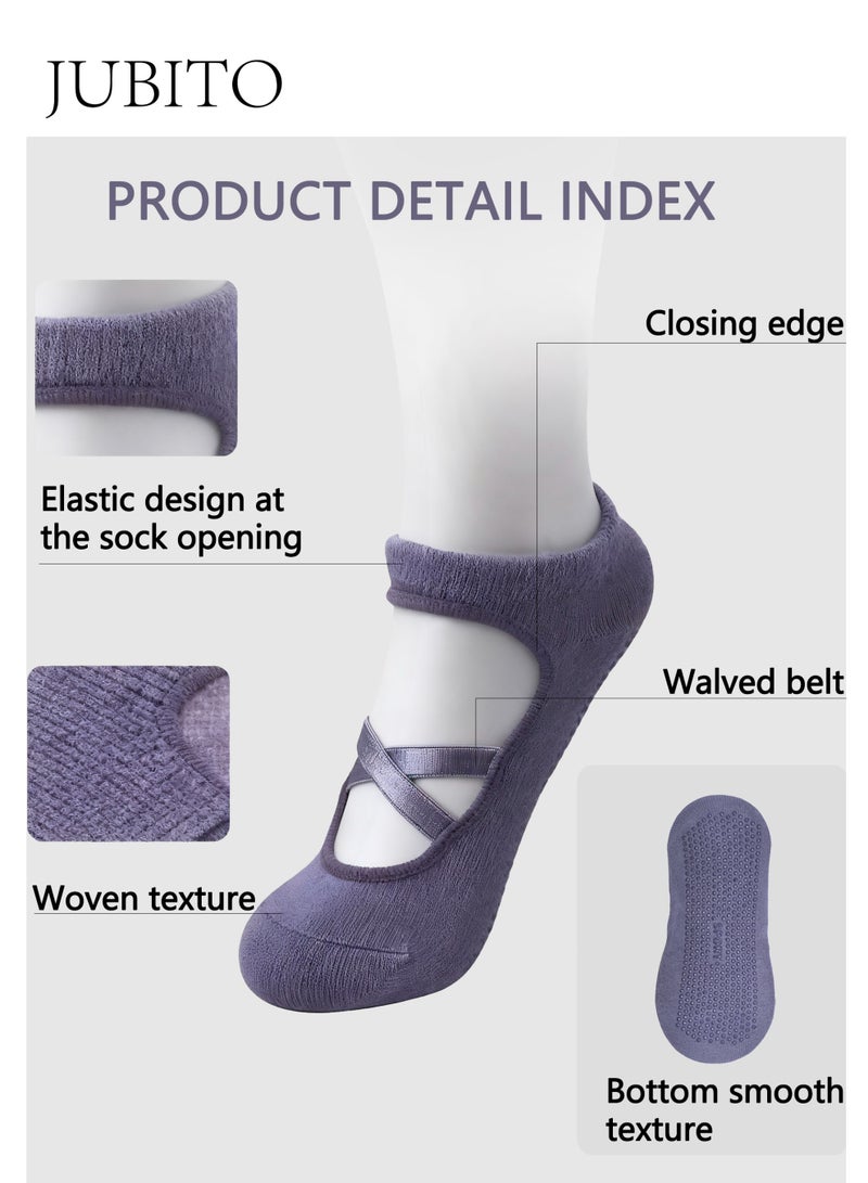 JUBITO Socks - 2 pairs, Pilates socks, yoga socks, non-slip socks for Pilates, yoga, ballet, dance, fitness (blue and purple, cotton 82%) - Image 2
