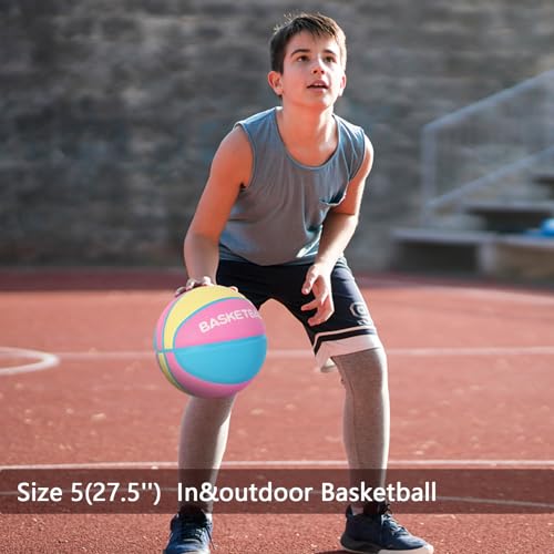 AXGUIQ Kids Youth Basketball, Size 5 Basketball 27.5" for Ages 5-12, Thickened Rubber for Soft Touch & Enhanced Durability, Featuring Classic Logo Boy and Girls(Deflated) - Image 4