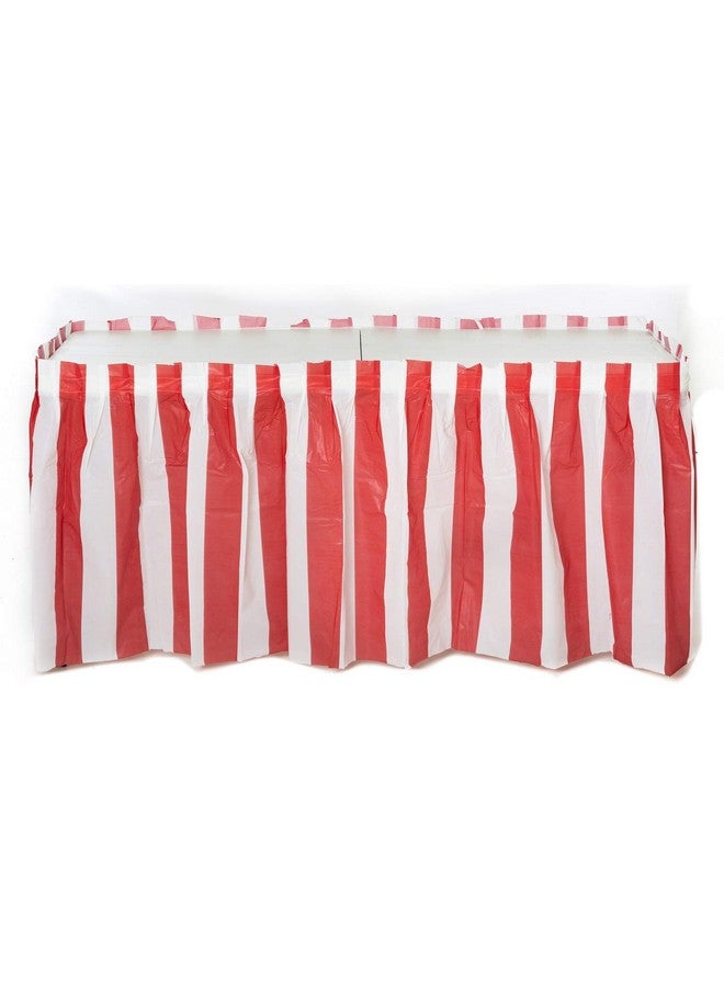 أوجامي مجموعة أوجامي من 4 تنانير طاولة كلاسيكية مخططة باللونين الأحمر والأبيض - مثالية لحفلات الكرنفال والسيرك والمزيد - سهلة التركيب، طول كل واحدة 14 قدمًا - Image 3