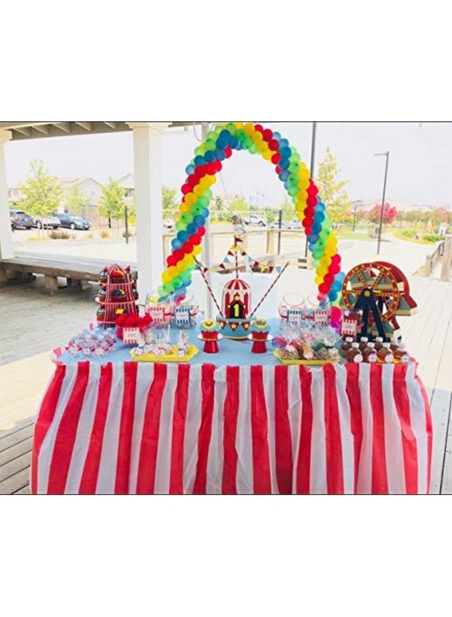 أوجامي مجموعة أوجامي من 4 تنانير طاولة كلاسيكية مخططة باللونين الأحمر والأبيض - مثالية لحفلات الكرنفال والسيرك والمزيد - سهلة التركيب، طول كل واحدة 14 قدمًا - Image 2