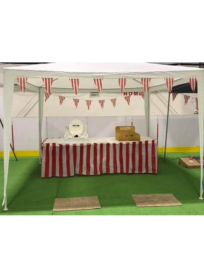 أوجامي مجموعة أوجامي من 4 تنانير طاولة كلاسيكية مخططة باللونين الأحمر والأبيض - مثالية لحفلات الكرنفال والسيرك والمزيد - سهلة التركيب، طول كل واحدة 14 قدمًا - Image 5