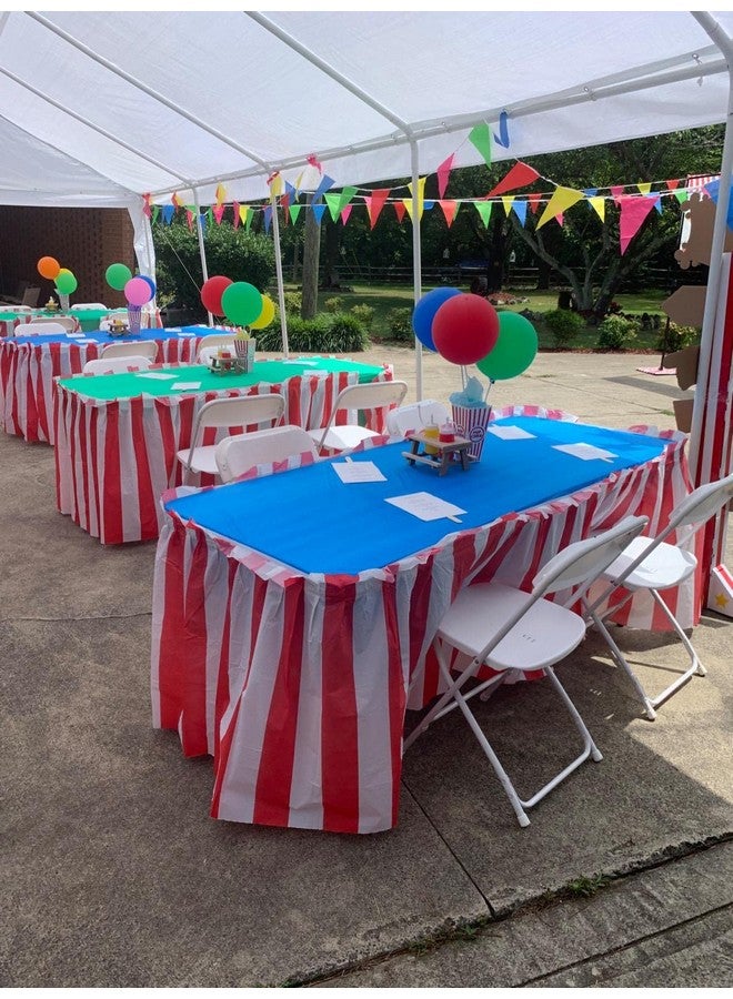أوجامي مجموعة أوجامي من 4 تنانير طاولة كلاسيكية مخططة باللونين الأحمر والأبيض - مثالية لحفلات الكرنفال والسيرك والمزيد - سهلة التركيب، طول كل واحدة 14 قدمًا - Image 4