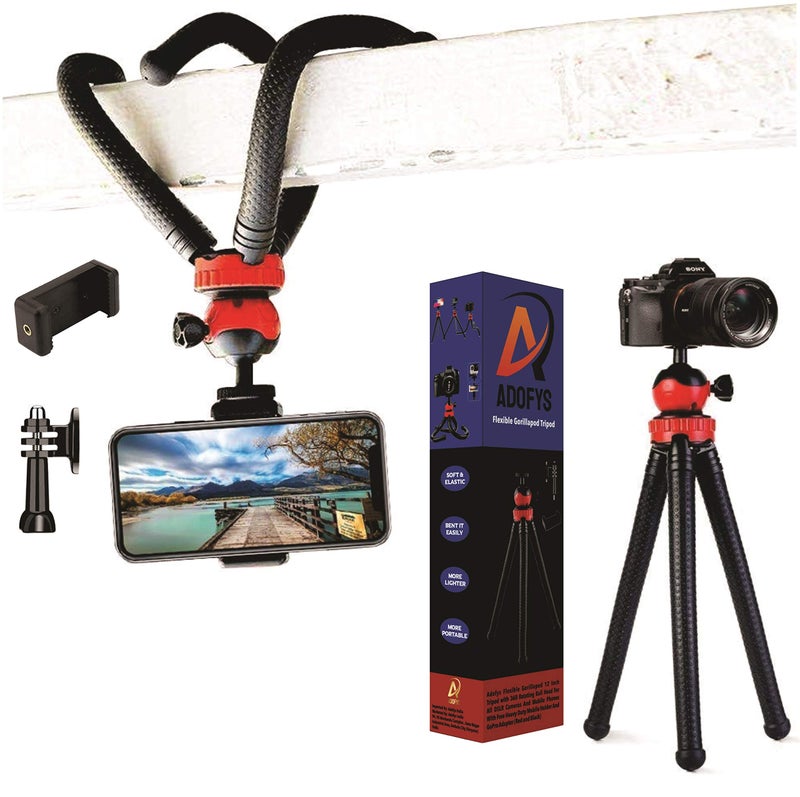 Adofys Camera Flexible Tripod, Cell Phone Tripod 12 Inch Gorilla Tripod Lightweight Bendable Tripod with Heavy Duty Smartphone Stand, Compatible for Action Camera etc. - Image 1