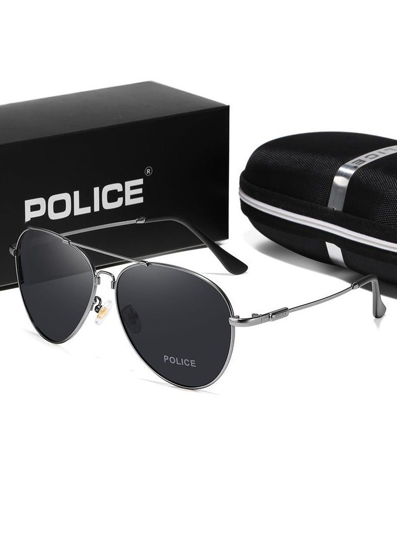 POLICE Pilot Polarized Sunglasses,Cycling Sunglasses, with UV 400 Protection Metal Frame Gun frames - Image 1