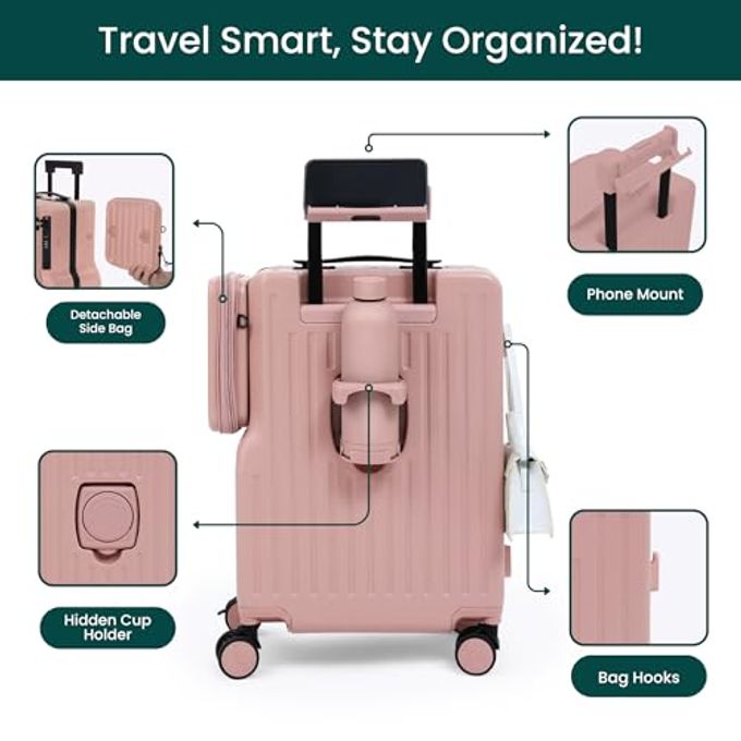 Nobl Travel Nobl Duo Carry Carry-On Luggage With Detachable Side Bag, 22.1X14.6X10.5 Airline Approved, Noble Zipperless Pc Hard Shell Suitcase & Crossbody, 360 Spinner Wheels, Tsa Locks, Usb Port Blush - Image 3