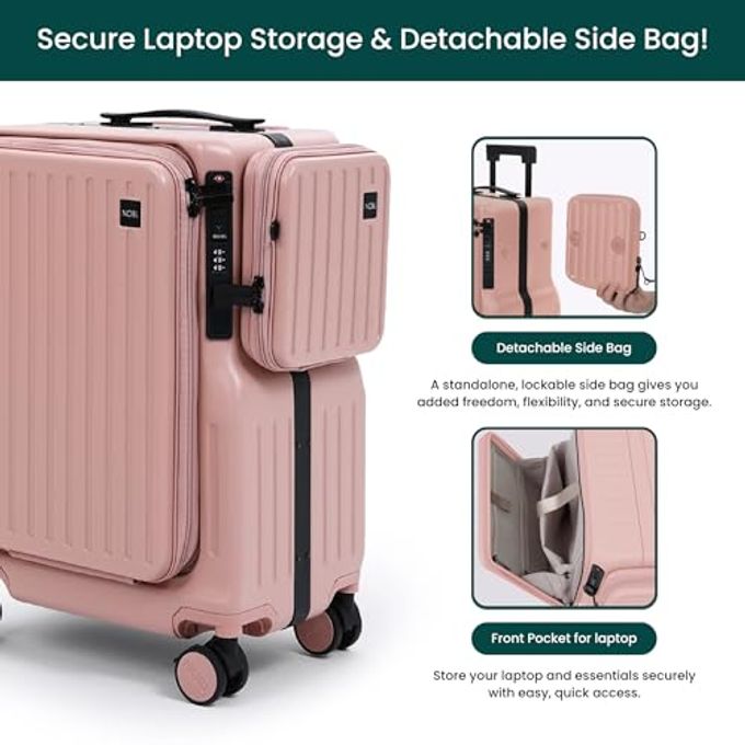 Nobl Travel Nobl Duo Carry Carry-On Luggage With Detachable Side Bag, 22.1X14.6X10.5 Airline Approved, Noble Zipperless Pc Hard Shell Suitcase & Crossbody, 360 Spinner Wheels, Tsa Locks, Usb Port Blush - Image 5