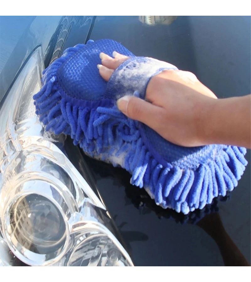 2pcs Blue Microfiber Car Wash Gloves with Foam Padding Durable Canvas Material Ergonomic Design Scratch Free Cleaning and Detailing Essential Car Care Accessory Textured Surface - Image 4