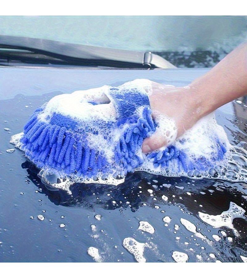 2pcs Blue Microfiber Car Wash Gloves with Foam Padding Durable Canvas Material Ergonomic Design Scratch Free Cleaning and Detailing Essential Car Care Accessory Textured Surface - Image 2