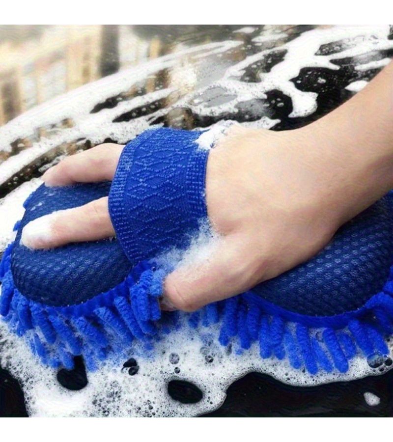 2pcs Blue Microfiber Car Wash Gloves with Foam Padding Durable Canvas Material Ergonomic Design Scratch Free Cleaning and Detailing Essential Car Care Accessory Textured Surface - Image 5