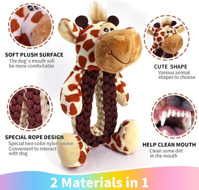 Plush Squeaky Rope Dog Toy - Giraffe Design - Image 3