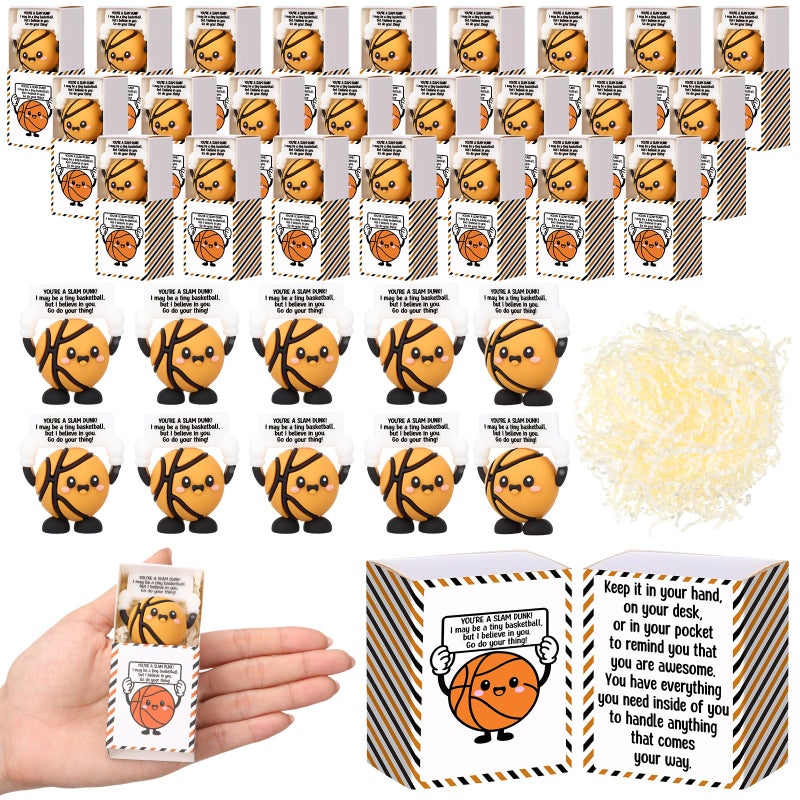 Heentan 20 Set Mini Basketball Figurines with Positive Box Miniature Cute Sport Gift Emotional Support Funny Employee Appreciation Gift for Team Basketball Party Favor Sports Lover Coach Birthday - Image 1
