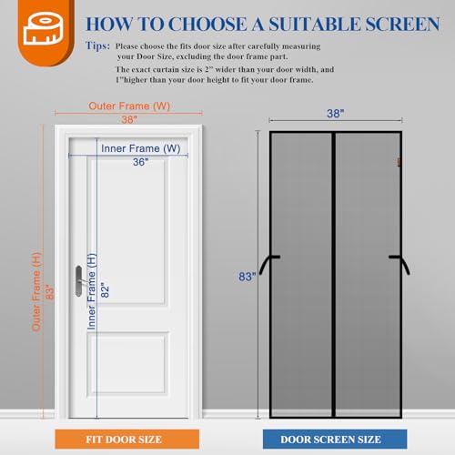 MAGZO Magnetic Screen Door, Fits 36'' x 82'' Door, Scratch-Proof Polyester, Classic Middle-Opening, Keep Annoying Creatures Out, Pet Friendly Mesh, Hands-Free Entry with Strong Magnets Auto-Closure, Grey - Image 2