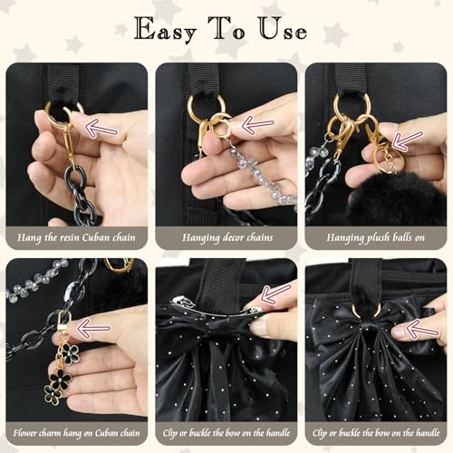 WUQID 5PCS Tote Bag Charms Kit, Bag Accessories for YETI Camino 20/35/50 Carryall & Bogg Beach Tote Bag Decor Kit, Bow, Plush Ball, Flowers Charm, Cuba & Decorative Chain for Girls Women - Image 5