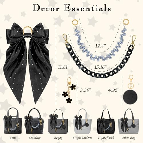 WUQID 5PCS Tote Bag Charms Kit, Bag Accessories for YETI Camino 20/35/50 Carryall & Bogg Beach Tote Bag Decor Kit, Bow, Plush Ball, Flowers Charm, Cuba & Decorative Chain for Girls Women - Image 2