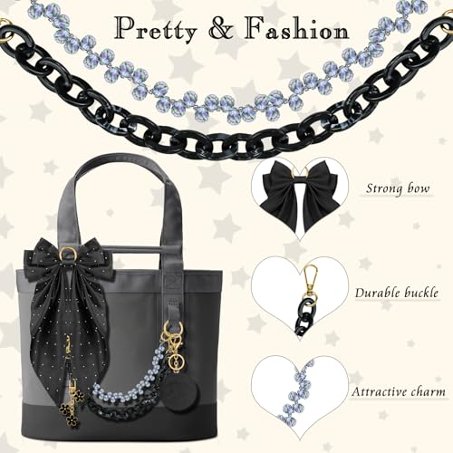WUQID 5PCS Tote Bag Charms Kit, Bag Accessories for YETI Camino 20/35/50 Carryall & Bogg Beach Tote Bag Decor Kit, Bow, Plush Ball, Flowers Charm, Cuba & Decorative Chain for Girls Women - Image 3