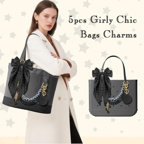 WUQID 5PCS Tote Bag Charms Kit, Bag Accessories for YETI Camino 20/35/50 Carryall & Bogg Beach Tote Bag Decor Kit, Bow, Plush Ball, Flowers Charm, Cuba & Decorative Chain for Girls Women - Image 4