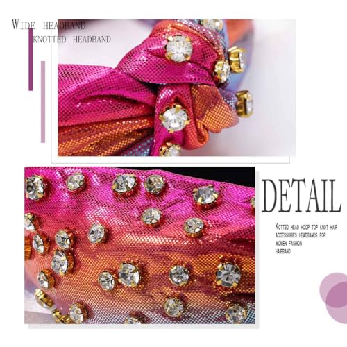 Firuilo Knotted Headband Crystal Rhinestones Headbands Wide Top Knot Hair Band Sparkly Colorful Hair Hoop for Women(Rose Color) (Type A) - Image 3