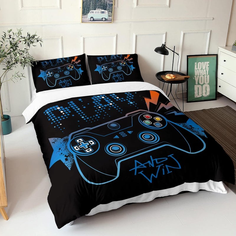 Gamer Bedding Set for Kids Adults, Game Controller Duvet Cover Set for Boys Video Game Controller Duvet Cover Set, Black Bedding Set with Pillowcase for 2 Person - Image 4