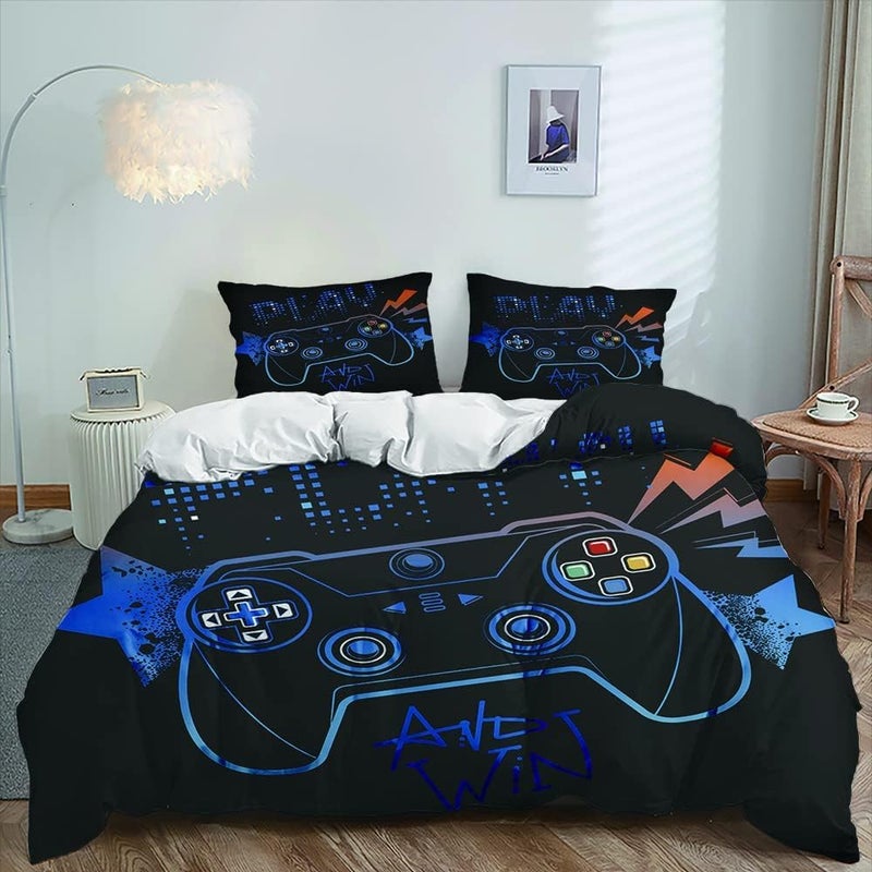 Gamer Bedding Set for Kids Adults, Game Controller Duvet Cover Set for Boys Video Game Controller Duvet Cover Set, Black Bedding Set with Pillowcase for 2 Person - Image 2