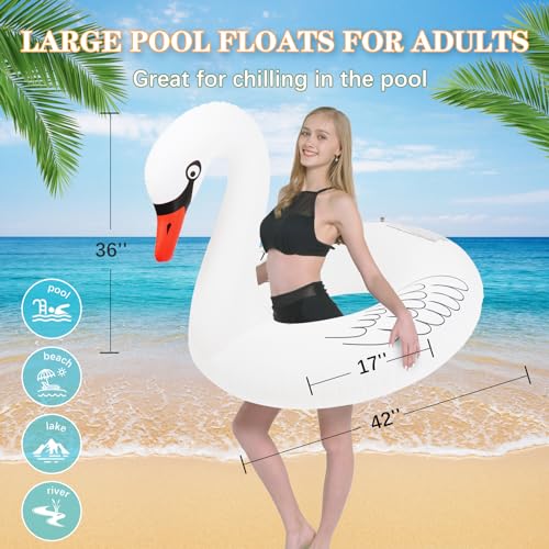 Sinbyuer Swan Inflatable Pool Floats, Large Pool Float Water Floaties for Adults, 42Inch Pool Inner Tube Swim Tube Ring with Fast Valves, Blow Up Floaties Pool Lounge Float, Beach Floaties for Ocean - Image 3