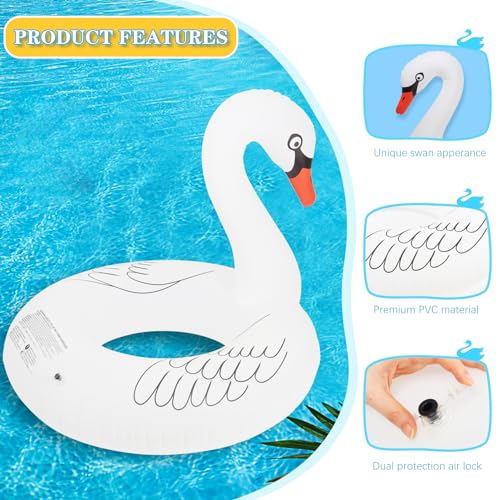 Sinbyuer Swan Inflatable Pool Floats, Large Pool Float Water Floaties for Adults, 42Inch Pool Inner Tube Swim Tube Ring with Fast Valves, Blow Up Floaties Pool Lounge Float, Beach Floaties for Ocean - Image 2