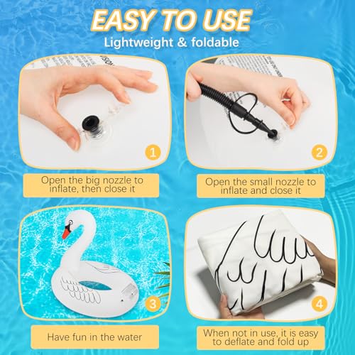 Sinbyuer Swan Inflatable Pool Floats, Large Pool Float Water Floaties for Adults, 42Inch Pool Inner Tube Swim Tube Ring with Fast Valves, Blow Up Floaties Pool Lounge Float, Beach Floaties for Ocean - Image 5