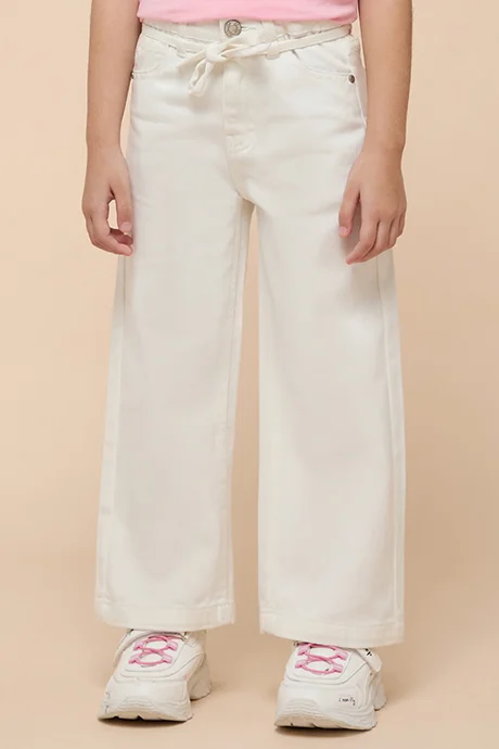 R&B Solid Wide Leg Pants with Button Closure