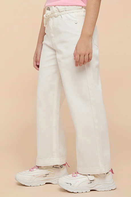 R&B Solid Wide Leg Pants with Button Closure