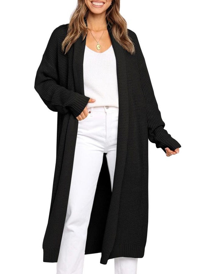 LILLUSORY Women's Oversized Slouchy Knit Chunky Open Front Sweater Coat with Pockets, Black, XL - Image 1